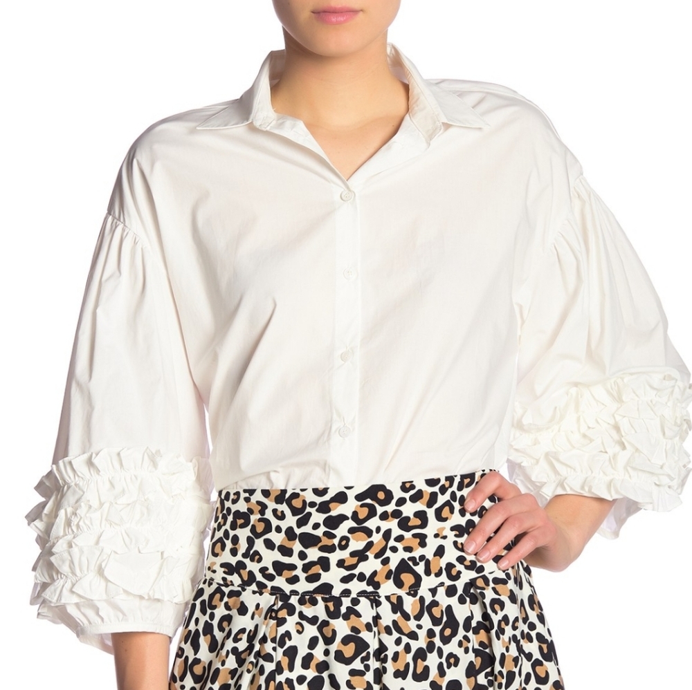 NWT: Ruffle Sleeve Button Up Blouse